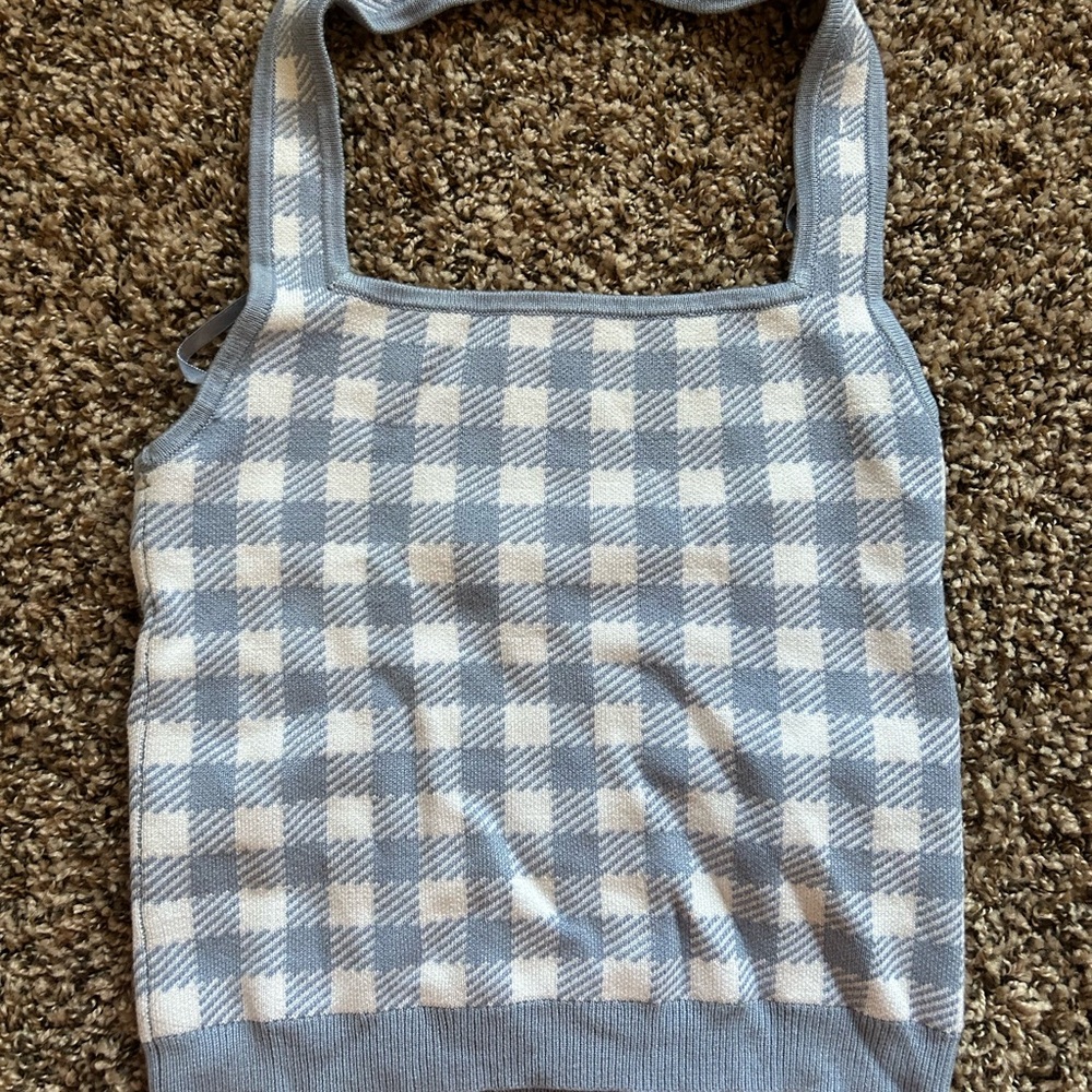 Abercrombie & Fitch Checkered Tank Top - blue and White